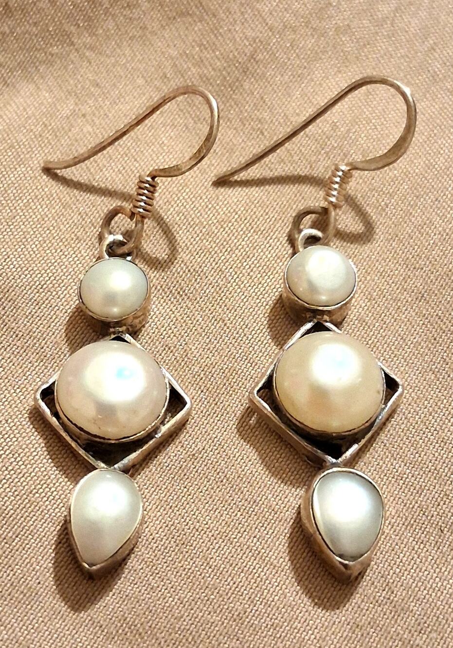 V8ntage Sterling Silver Mabe Style Pearl Earrings 925